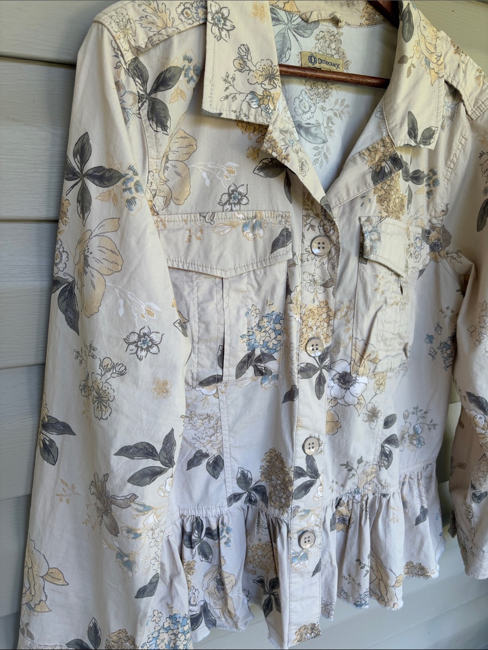 Democracy Floral Peplum Top/Lightweight Shacket Large - Picture 2 of 8